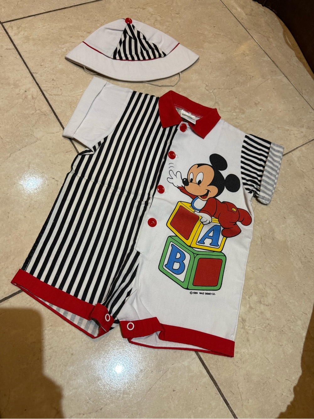 Disney Black White Red Striped Mickey Mouse One-Piece